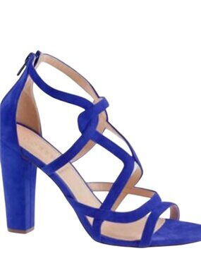 J.Crew Geometric Suede Blue Heeled Sandals Made In Italy Size 7.5